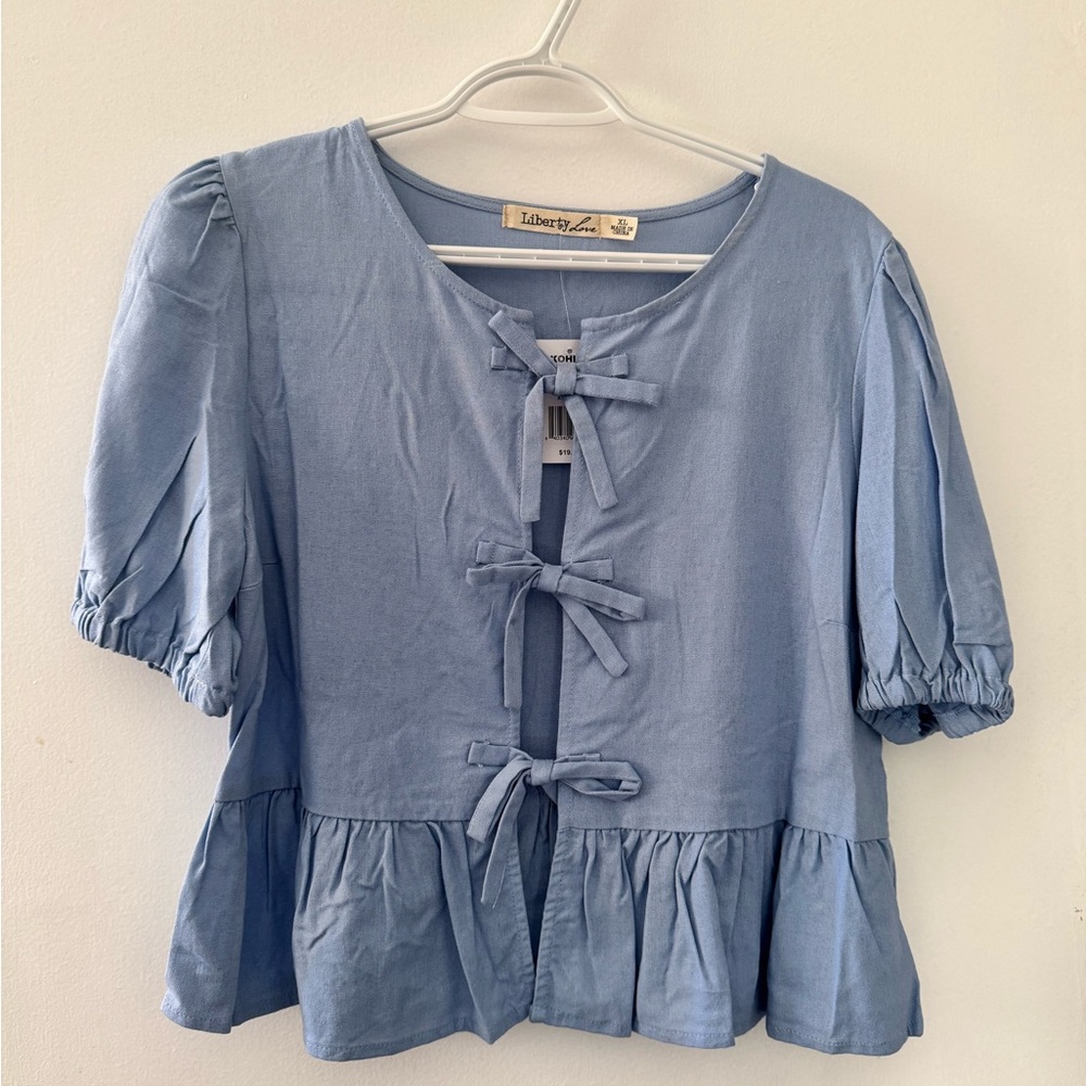 Liberty Love Light Blue Blouse with Bow Accents